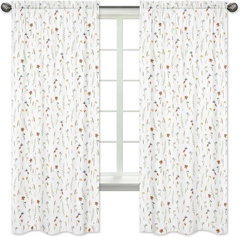Sweet Jojo Designs Boho Wildflower Vintage Floral Girl Window Curtains Treatments Panels Baby Nursery Kids Bedroom Kitchen Room - Set of 2 - Black Orange Teal Bohemian Farmhouse Botanical Cottagecore in Saudi Arabia