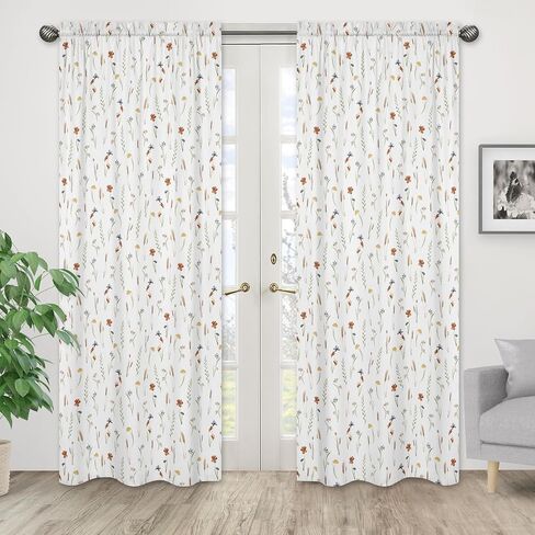 Sweet Jojo Designs Boho Wildflower Vintage Floral Girl Window Curtains Treatments Panels Baby Nursery Kids Bedroom Kitchen Room - Set of 2 - Black Orange Teal Bohemian Farmhouse Botanical Cottagecore in Saudi Arabia