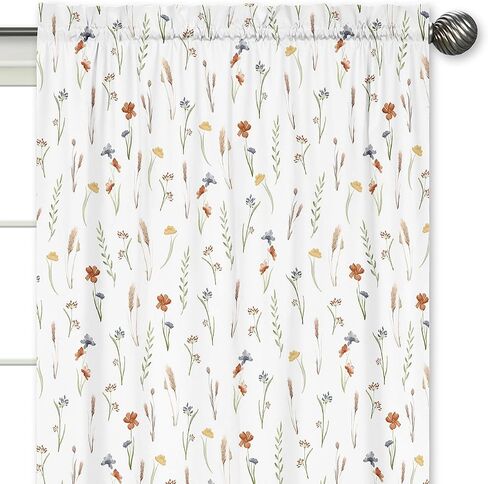 Sweet Jojo Designs Boho Wildflower Vintage Floral Girl Window Curtains Treatments Panels Baby Nursery Kids Bedroom Kitchen Room - Set of 2 - Black Orange Teal Bohemian Farmhouse Botanical Cottagecore in Saudi Arabia
