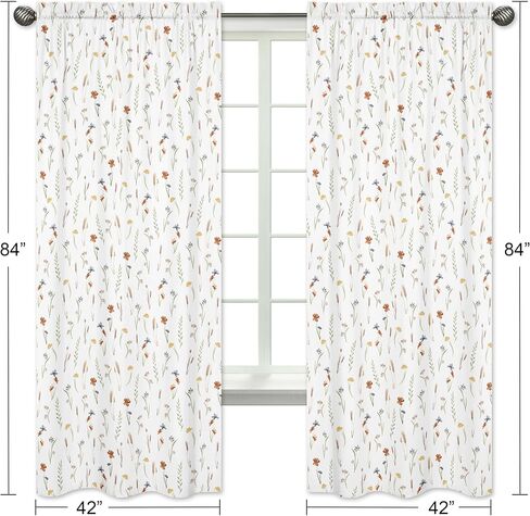 Sweet Jojo Designs Boho Wildflower Vintage Floral Girl Window Curtains Treatments Panels Baby Nursery Kids Bedroom Kitchen Room - Set of 2 - Black Orange Teal Bohemian Farmhouse Botanical Cottagecore in Saudi Arabia