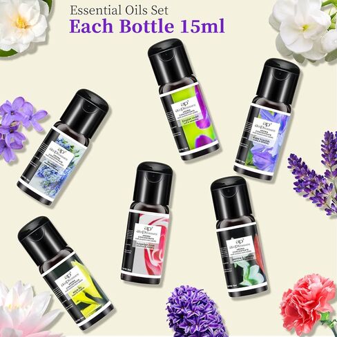 مجموعة هدايا الزيوت العطرية من الزيوت العطرية متعددة الوظائف لموزع الروائح العلاجية، مرطب الهواء، منعش، زيوت عطرية طبيعية، 6 زجاجات، 15 مل in Kuwait