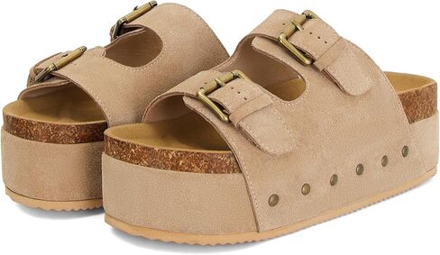 Womens Cork Platform Sandals أحزمة الإبزيم القابلة للتعديل in Kuwait