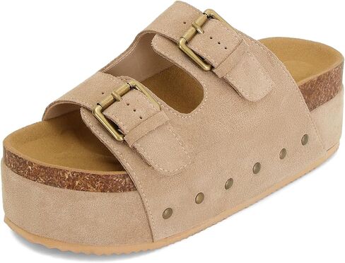 Womens Cork Platform Sandals أحزمة الإبزيم القابلة للتعديل in Kuwait