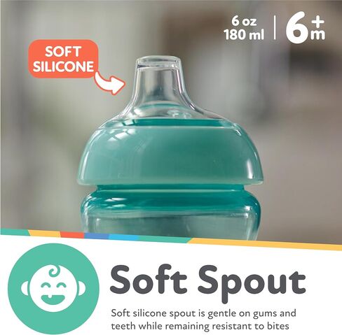 Nuby No Spill 6oz/180ml Mini Gripper Soft Silicone Spout Cup, 3 Pack, Girls, 6m+, BPA Free in Saudi Arabia