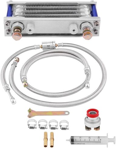 65ml Motorcycle Engine Oil Cooler with Radiator System Kit, Cooling Engine Oil Radiator Ideal for GY6 Engine (Export silver) in Kuwait