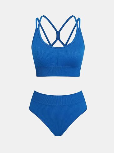 CUPSHE Women's Bikini Sets Two Piece Swimsuit Scoop Neck High Waisted Back Strappy Midkini in Saudi Arabia