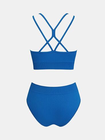 CUPSHE Women's Bikini Sets Two Piece Swimsuit Scoop Neck High Waisted Back Strappy Midkini in Saudi Arabia