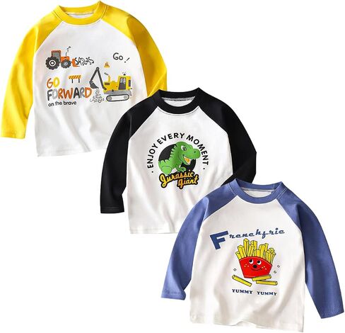 Long Sleeve T-Shirts for Toddler Kids Boys and Girls 3 Packs Sets in Kuwait