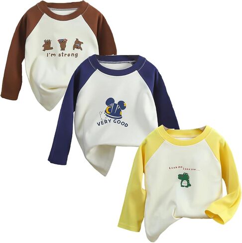 Long Sleeve T-Shirts for Toddler Kids Boys and Girls 3 Packs Sets in Kuwait
