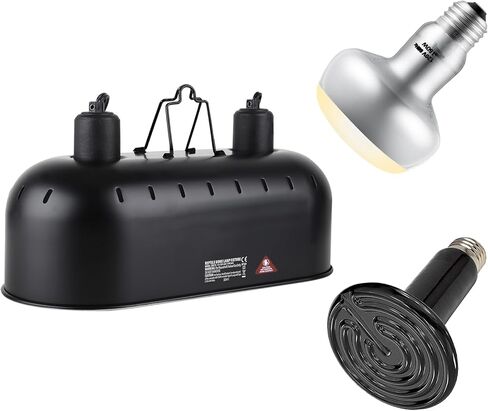 Dual Reptile Light Fixture,Reptile Heat Lamp Fixture with 150W Basking Bulb&Ceramic Heat Emitter,Double Dome Light Fixture Heat Lamp for Lizard,Gecko,Bearded Dragon,Tortoise,Snake,Chameleon in Saudi Arabia