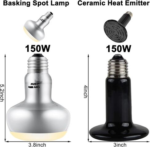 Dual Reptile Light Fixture,Reptile Heat Lamp Fixture with 150W Basking Bulb&Ceramic Heat Emitter,Double Dome Light Fixture Heat Lamp for Lizard,Gecko,Bearded Dragon,Tortoise,Snake,Chameleon in Saudi Arabia