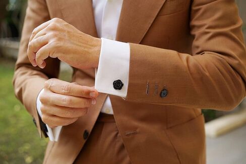 Black Rose Metal Cufflinks Rhodium Plating - Cuff Links Mens - Tuxedo Buttons & Accessories in Kuwait