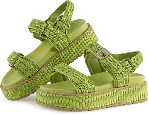 VARECOLA Women’s Platform Sandals, Raffia Comfortable Chunky Flat Woven Sandals Open Toe Shoes for Summer Beach in Kuwait