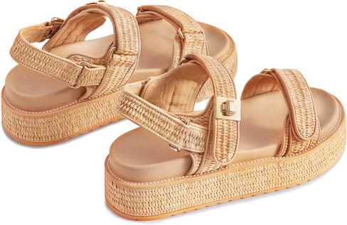 VARECOLA Women’s Platform Sandals, Raffia Comfortable Chunky Flat Woven Sandals Open Toe Shoes for Summer Beach in Kuwait