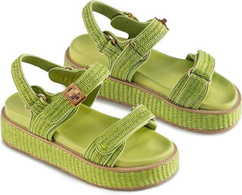 VARECOLA Women’s Platform Sandals, Raffia Comfortable Chunky Flat Woven Sandals Open Toe Shoes for Summer Beach in Kuwait