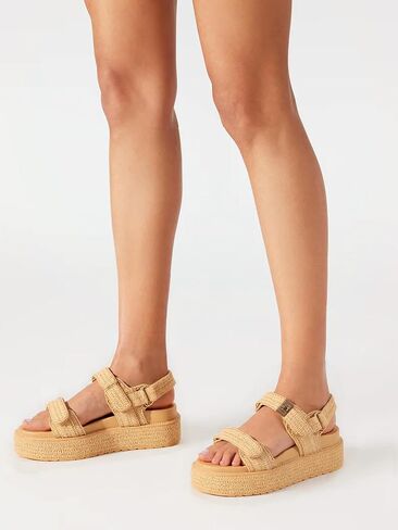VARECOLA Women’s Platform Sandals, Raffia Comfortable Chunky Flat Woven Sandals Open Toe Shoes for Summer Beach in Kuwait