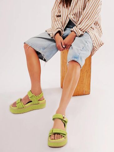 VARECOLA Women’s Platform Sandals, Raffia Comfortable Chunky Flat Woven Sandals Open Toe Shoes for Summer Beach in Kuwait