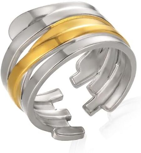 Mixed Metal Ring for Women Two Tone Dome Rings Adjustable Open Rings Gold And Silver Ring Irregular Knuckle Rings Gold Rings That Don't Tarnish Simple Wrap Ring Charm Finger Ring Trendy Jewelry in Kuwait
