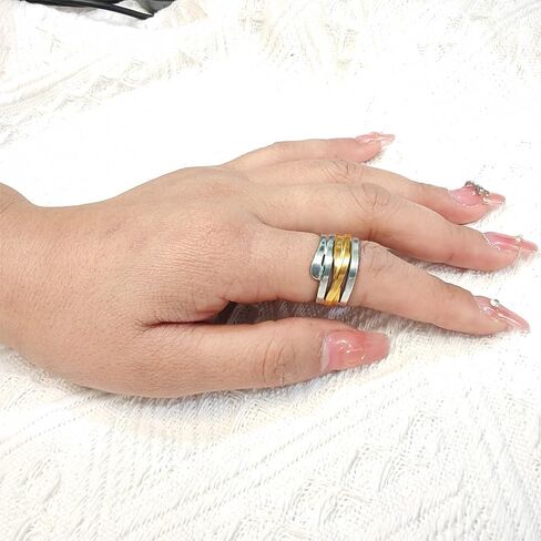 Mixed Metal Ring for Women Two Tone Dome Rings Adjustable Open Rings Gold And Silver Ring Irregular Knuckle Rings Gold Rings That Don't Tarnish Simple Wrap Ring Charm Finger Ring Trendy Jewelry in Kuwait