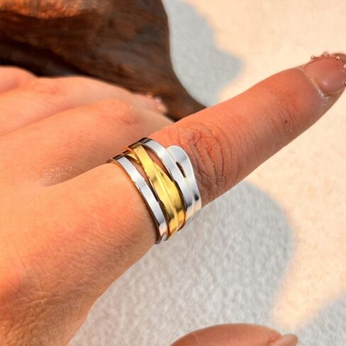 Mixed Metal Ring for Women Two Tone Dome Rings Adjustable Open Rings Gold And Silver Ring Irregular Knuckle Rings Gold Rings That Don't Tarnish Simple Wrap Ring Charm Finger Ring Trendy Jewelry in Kuwait