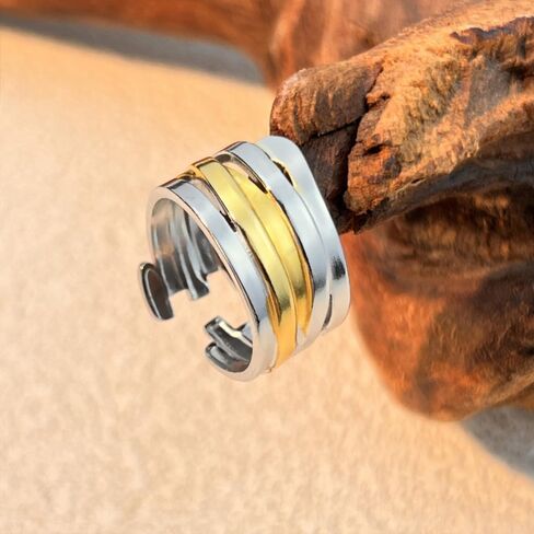 Mixed Metal Ring for Women Two Tone Dome Rings Adjustable Open Rings Gold And Silver Ring Irregular Knuckle Rings Gold Rings That Don't Tarnish Simple Wrap Ring Charm Finger Ring Trendy Jewelry in Kuwait
