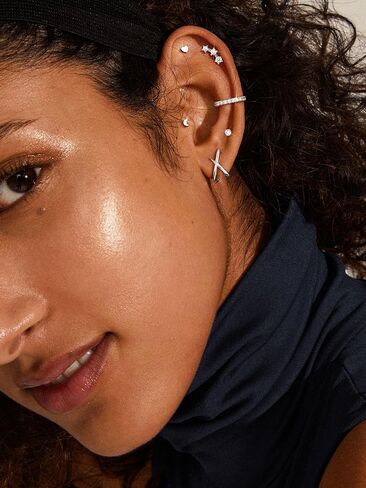 JSTYLE 14K أقراط ذهبية للنساء العصرية Hypoallergenic Surgical Steel Congring مجموعات حرك الغضاريف لمجموعة متعددة من الأزرار الصغيرة CZ Cuffs in Saudi Arabia