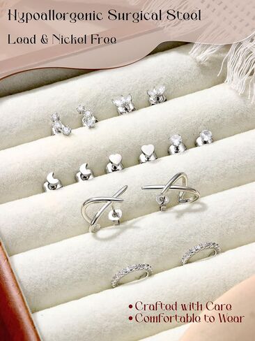 JSTYLE 14K أقراط ذهبية للنساء العصرية Hypoallergenic Surgical Steel Congring مجموعات حرك الغضاريف لمجموعة متعددة من الأزرار الصغيرة CZ Cuffs in Saudi Arabia