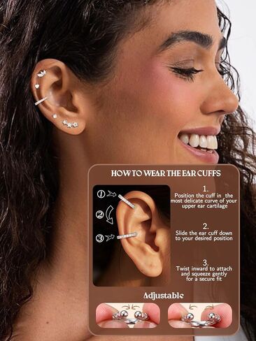 JSTYLE 14K أقراط ذهبية للنساء العصرية Hypoallergenic Surgical Steel Congring مجموعات حرك الغضاريف لمجموعة متعددة من الأزرار الصغيرة CZ Cuffs in Saudi Arabia