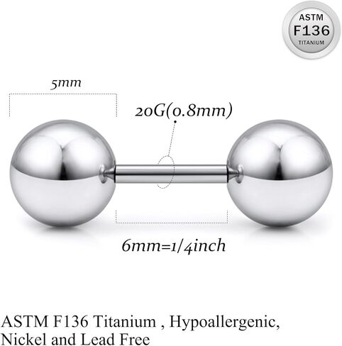 Ruifan 20G 18G 16G Titanium Earrings Studs Set for Sensitive Ears Hypoallergenic Piercing Jewelry Internally Threaded Cartilage Conch Helix Rook Tragus Earring Hoop Eyebrow For Women Men Ball 3-6mm in Saudi Arabia