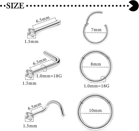 حلقات أنف Hoeudjo STEMACITAL STEMICAL CHIPIC ZIRCONIA SNISE STINDS ATTRIAL in Kuwait