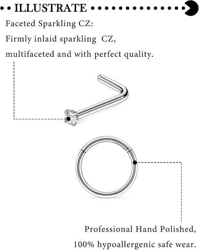 حلقات أنف Hoeudjo STEMACITAL STEMICAL CHIPIC ZIRCONIA SNISE STINDS ATTRIAL in Kuwait