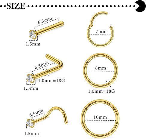 حلقات أنف Hoeudjo STEMACITAL STEMICAL CHIPIC ZIRCONIA SNISE STINDS ATTRIAL in Kuwait