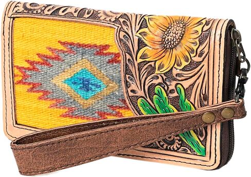 American Darling Organizer Hand Tooled Saddle Blanket Fabric Genuine Leather Western Women Bag Handbag Purse | for in Kuwait
