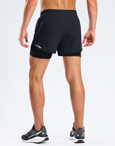 Pudolla Men's 2 in 1 Workout Running Shorts 5" with Zipper Phone Pockets Quick Dry Gym Athletic Shorts with Compression Liner in Saudi Arabia