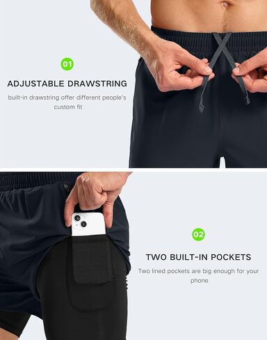 Pudolla Men's 2 in 1 Workout Running Shorts 5" with Zipper Phone Pockets Quick Dry Gym Athletic Shorts with Compression Liner in Saudi Arabia