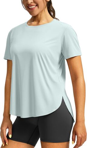 Soothfeel Women's Short Sleeve Stirts Upf 50+ حماية من أشعة الشمس قمم الأنثى الرياضية على قمم الصالة الرياضية التي تدير قمصان اليوغا in Saudi Arabia