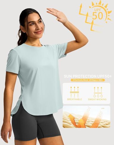 Soothfeel Women's Short Sleeve Stirts Upf 50+ حماية من أشعة الشمس قمم الأنثى الرياضية على قمم الصالة الرياضية التي تدير قمصان اليوغا in Saudi Arabia