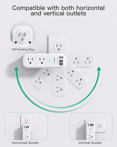 Surge Protector USB Outlet Extender with Rotating Plug, 6 AC Multi Plug Outlet and 3 USB Ports (1 USB C), 3-Sided Swivel Power Strip Outlet Splitter for Home, Dorm Room Essentials (2 Pack) in Kuwait