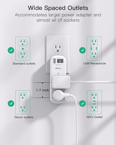 Surge Protector USB Outlet Extender with Rotating Plug, 6 AC Multi Plug Outlet and 3 USB Ports (1 USB C), 3-Sided Swivel Power Strip Outlet Splitter for Home, Dorm Room Essentials (2 Pack) in Kuwait