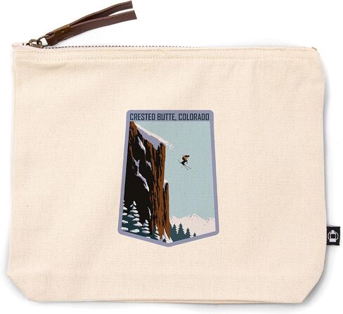 Lantern Press Crested Butte ، Colorado ، Skier Jumping ، حقيبة سحاب من القطن 100 ٪ ، ملحق السفر ، GO BAG in Saudi Arabia