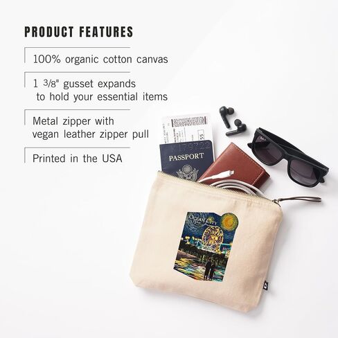 Lantern Press Ocean City ، New Jersey ، Pier ، Starry Night ، حقيبة سحاب من القطن 100 ٪ ، ملحق السفر ، GO BAG in Saudi Arabia