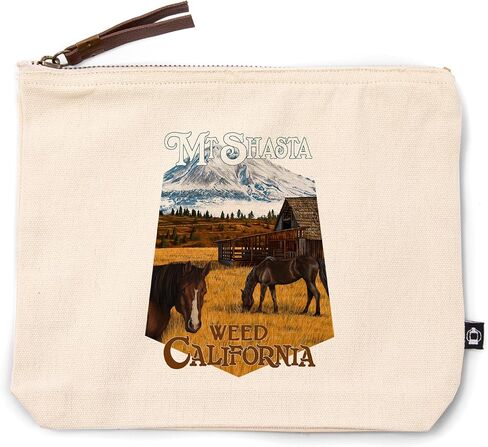 Lantern Press Mt. Shasta ، Weed ، California ، Horses and Mountain ، حقيبة سحاب من القطن 100 ٪ ، ملحق السفر ، GO BAG in Saudi Arabia