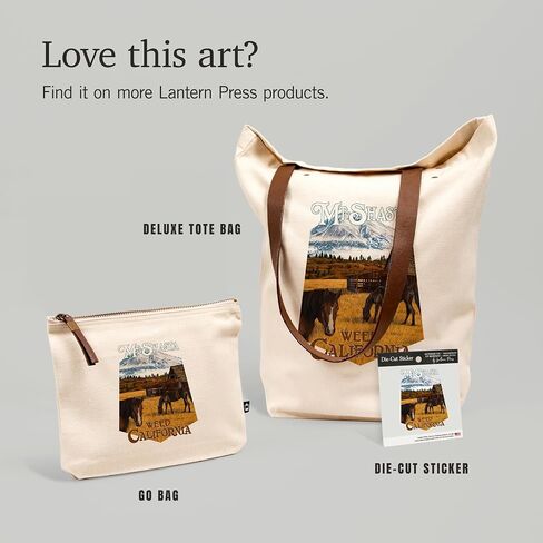 Lantern Press Mt. Shasta ، Weed ، California ، Horses and Mountain ، حقيبة سحاب من القطن 100 ٪ ، ملحق السفر ، GO BAG in Saudi Arabia