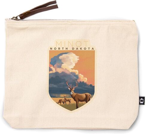 Lantern Press Minot ، North Dakota ، Deer White-Taild و Rain Cloud ، الطباعة الحجرية ، حقيبة سحاب من القطن 100 ٪ ، ملحق السفر ، GO BAG in Kuwait
