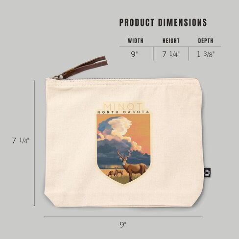 Lantern Press Minot ، North Dakota ، Deer White-Taild و Rain Cloud ، الطباعة الحجرية ، حقيبة سحاب من القطن 100 ٪ ، ملحق السفر ، GO BAG in Kuwait