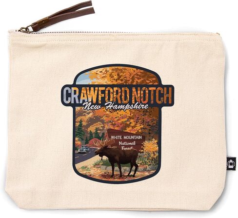 Lantern Press Crawford Notch, New Hampshire, White Mountain National Forest, New Hampshire, Scenic Byway and Moose, 100% Cotton Zipper Pouch, Travel Accessory, Go Bag in Saudi Arabia