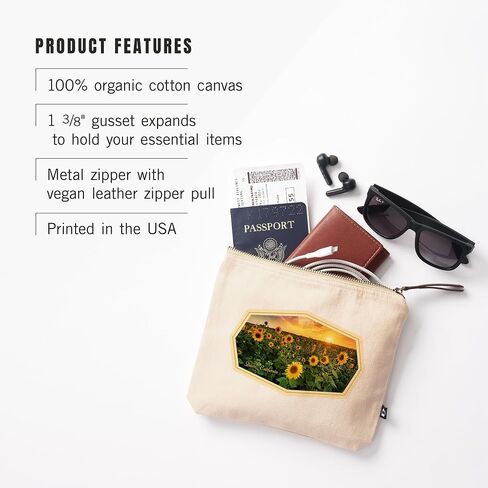Lantern Press Davis, California, Beautiful Sunset Over a Sunflower Field, 100% Cotton Zipper Pouch, Travel Accessory, Go Bag in Saudi Arabia