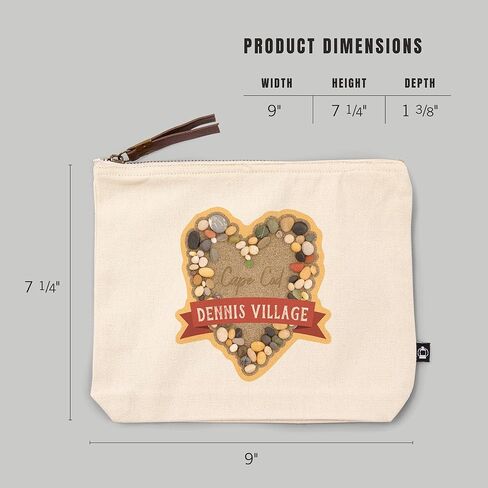 Lantern Press Cape Cod ، Massachusetts ، Dennis Village ، Stone Heart on Sand ، حقيبة سحاب من القطن 100 ٪ ، ملحق السفر ، GO BAS in Kuwait