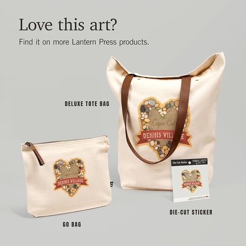 Lantern Press Cape Cod ، Massachusetts ، Dennis Village ، Stone Heart on Sand ، حقيبة سحاب من القطن 100 ٪ ، ملحق السفر ، GO BAS in Kuwait