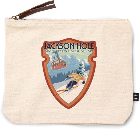 Lantern Press Jackson Hole, Wyoming, Grand Teton National Park, Skiing, 100% Cotton Zipper Pouch, Travel Accessory, Go Bag in Saudi Arabia
